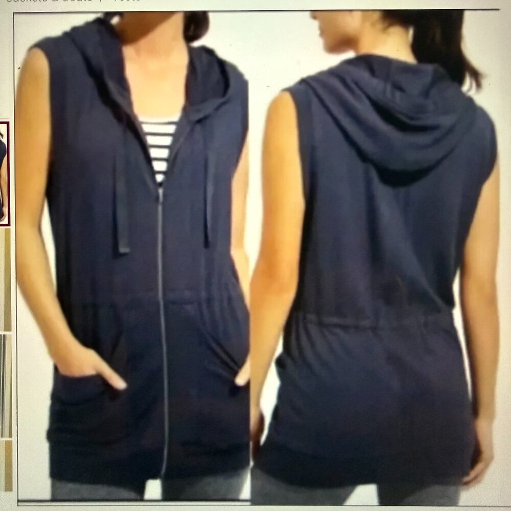 Athleta Navy Sleeveless Zip Hoodie Vest